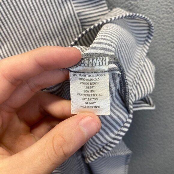 Monteau Top Teens Size M Blue White Striped Short Sleeve Ruffled Blouse - Picture 10 of 10